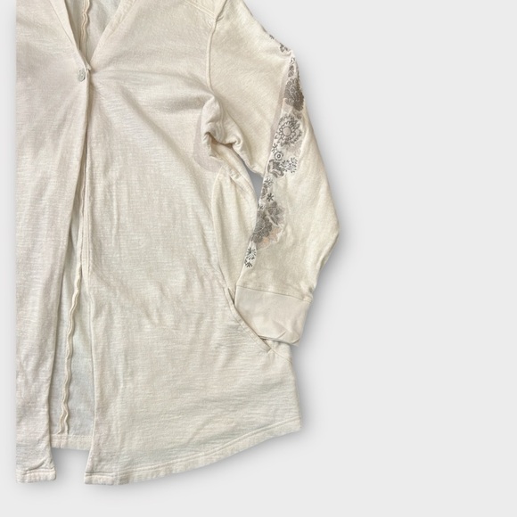 Aventura Organic Cotton Embroidered Sleeve One Button Jacket Top Beige Size XL - Picture 10 of 11
